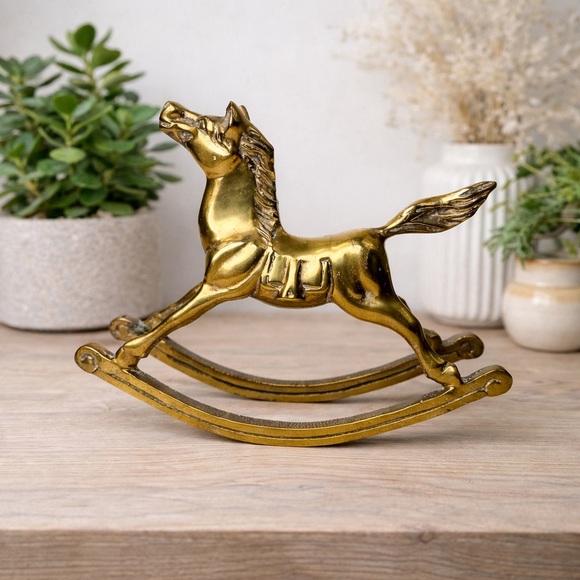 Other - Vintage Brass Rocking Horse Figurine Heavy 7x6 Home Decor